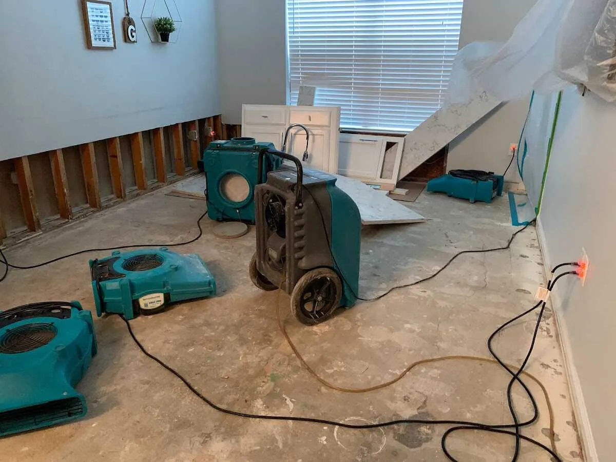 Dehumidifier in flood-cut room for Water Damage Restoration in Laurinburg